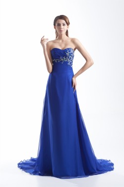 Brush Sweep Train Chiffon Long Blue Prom/Formal Evening Dresses 02020688