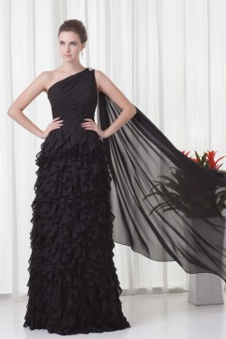 Cascading Ruffles Brush Sweep Train Sheath/Column Prom/Formal Evening Dresses 02020695