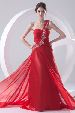 A-Line Beading One-Shoulder Long Red Prom/Formal Evening Dresses 02020696