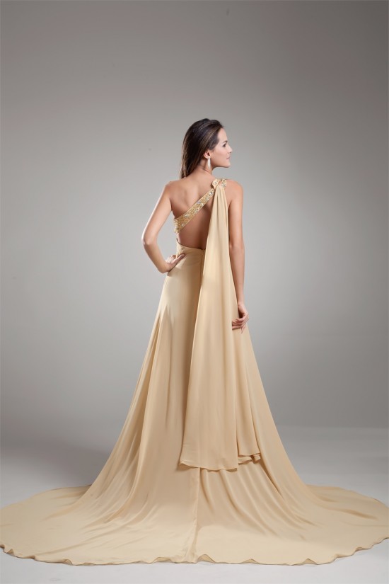 A-Line Beaded One-Shoulder Court Train Prom/Formal Evening Dresses 02020697