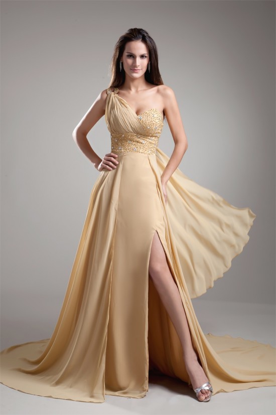A-Line Beaded One-Shoulder Court Train Prom/Formal Evening Dresses 02020697