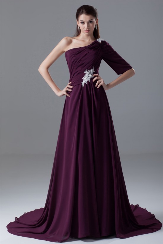 A-Line Single Sleeve Long Purple Prom/Formal Evening Dresses 02020699 A-Line Single Sleeve Long Purple Prom/Formal Evening Dresses 02020699