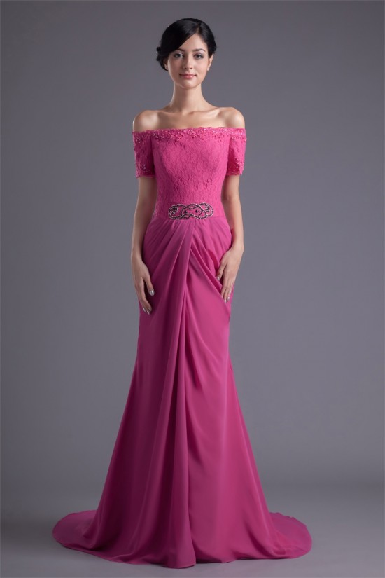 Chiffon Lace Brush Sweep Train Prom/Formal Evening Dresses 02020708 Chiffon Lace Brush Sweep Train Prom/Formal Evening Dresses 02020708
