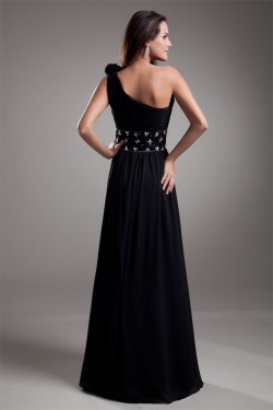 A-Line One-Shoulder Beaded Black Floor-Length Prom/Formal Evening Dresses 02020714