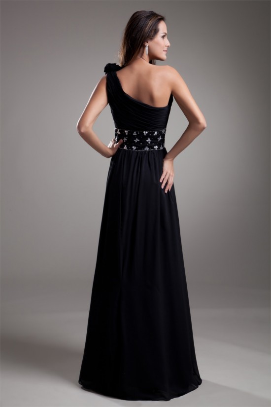 A-Line One-Shoulder Beaded Black Floor-Length Prom/Formal Evening Dresses 02020714 A-Line One-Shoulder Beaded Black Floor-Length Prom/Formal Evening Dresses 02020714
