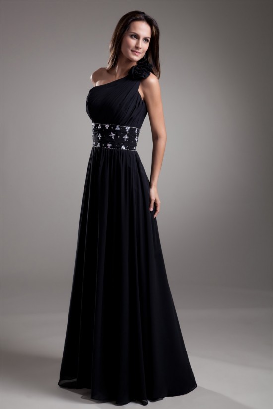 A-Line One-Shoulder Beaded Black Floor-Length Prom/Formal Evening Dresses 02020714 A-Line One-Shoulder Beaded Black Floor-Length Prom/Formal Evening Dresses 02020714