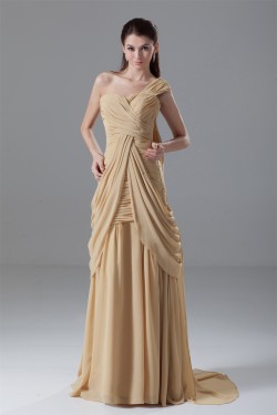 Draped A-Line One-Shoulder Brush Sweep Train Prom/Formal Evening Dresses 02020716