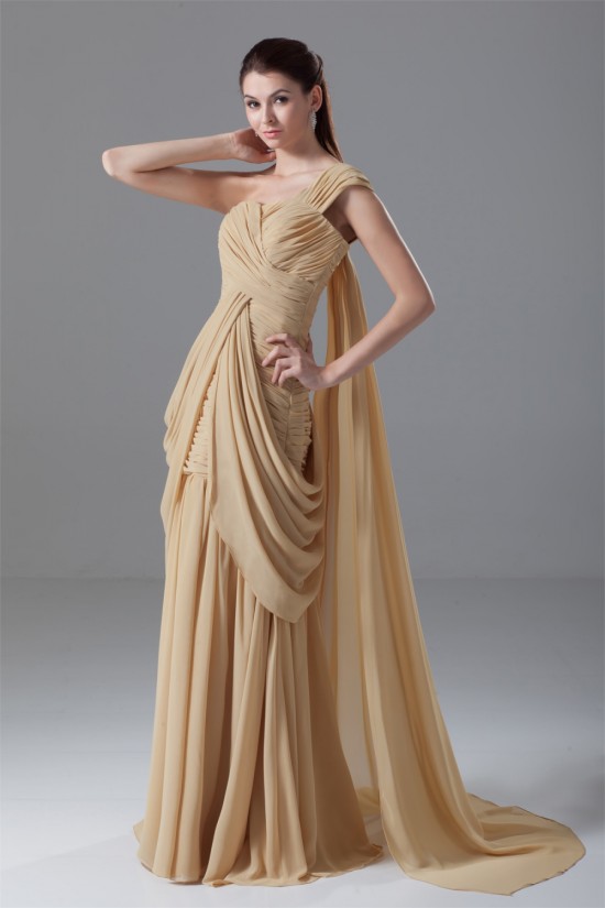 Draped A-Line One-Shoulder Brush Sweep Train Prom/Formal Evening Dresses 02020716 Draped A-Line One-Shoulder Brush Sweep Train Prom/Formal Evening Dresses 02020716
