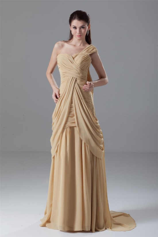 Draped A-Line One-Shoulder Brush Sweep Train Prom/Formal Evening Dresses 02020716 Draped A-Line One-Shoulder Brush Sweep Train Prom/Formal Evening Dresses 02020716
