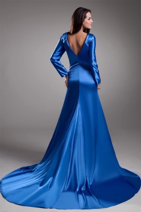 Elastic Woven Satin Beading V-Neck A-Line Prom/Formal Evening Dresses 02020719 Elastic Woven Satin Beading V-Neck A-Line Prom/Formal Evening Dresses 02020719