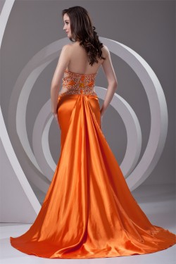 Elastic Woven Satin Halter Beading Sleeveless Prom/Formal Evening Dresses 02020722