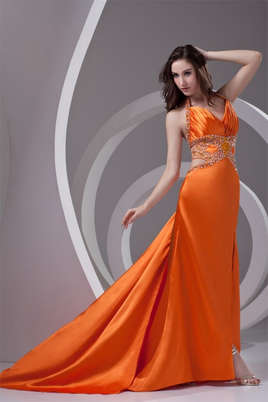 Elastic Woven Satin Halter Beading Sleeveless Prom/Formal Evening Dresses 02020722 Elastic Woven Satin Halter Beading Sleeveless Prom/Formal Evening Dresses 02020722