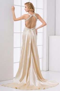 Elastic Woven Satin Sleeveless Halter Sheath/Column Prom/Formal Evening Dresses 02020726
