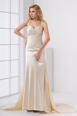 Elastic Woven Satin Sleeveless Halter Sheath/Column Prom/Formal Evening Dresses 02020726