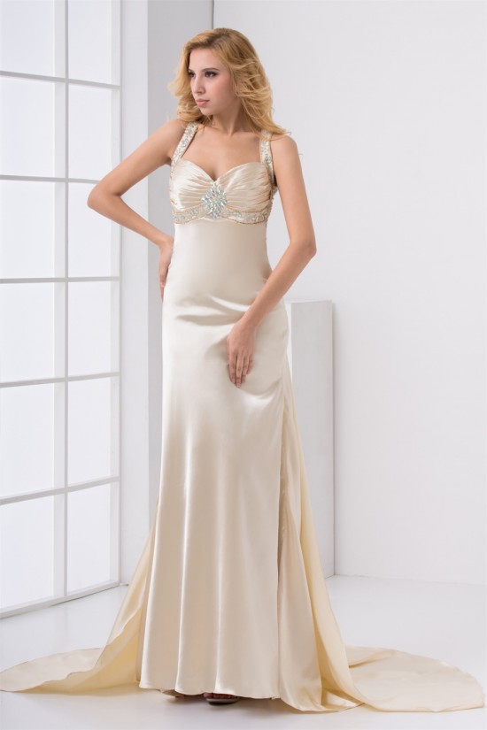 Elastic Woven Satin Sleeveless Halter Sheath/Column Prom/Formal Evening Dresses 02020726 Elastic Woven Satin Sleeveless Halter Sheath/Column Prom/Formal Evening Dresses 02020726