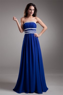 Floor-Length A-Line Strapless Chiffon Silk like Satin Prom/Formal Evening Dresses 02020729