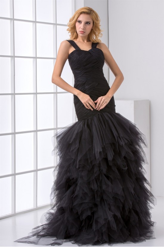 Floor-Length Elastic Woven Satin Fine Netting Prom/Formal Evening Dresses 02020743