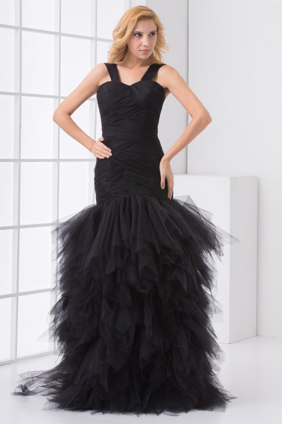 Floor-Length Elastic Woven Satin Fine Netting Prom/Formal Evening Dresses 02020743
