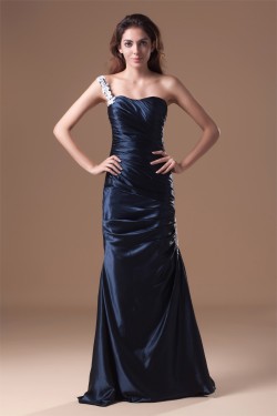 Floor-Length One-Shoulder Elastic Woven Satin Prom/Formal Evening Dresses 02020746