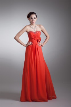 Floor-Length Sheath/Column Chiffon Handmade Flowers Prom/Formal Evening Dresses 02020752