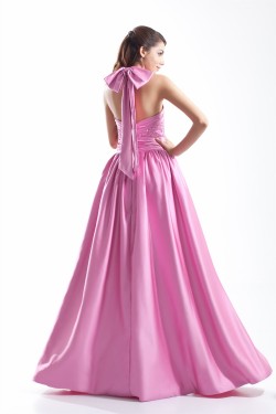 A-Line Halter Floor-Length Beading Satin Prom/Formal Evening Dresses 02020765