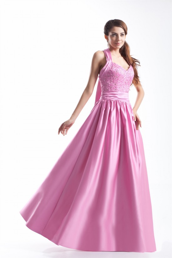 A-Line Halter Floor-Length Beading Satin Prom/Formal Evening Dresses 02020765 A-Line Halter Floor-Length Beading Satin Prom/Formal Evening Dresses 02020765