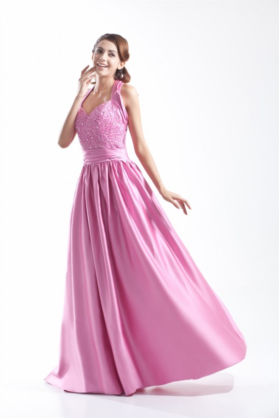 A-Line Halter Floor-Length Beading Satin Prom/Formal Evening Dresses 02020765 A-Line Halter Floor-Length Beading Satin Prom/Formal Evening Dresses 02020765