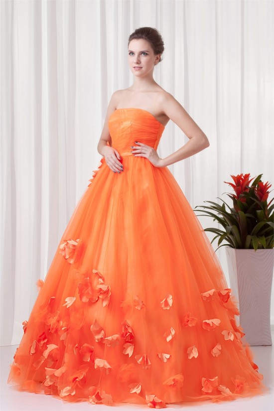 Handmade Flowers Floor-Length Satin Netting Prom/Formal Evening Dresses 02020769 Handmade Flowers Floor-Length Satin Netting Prom/Formal Evening Dresses 02020769