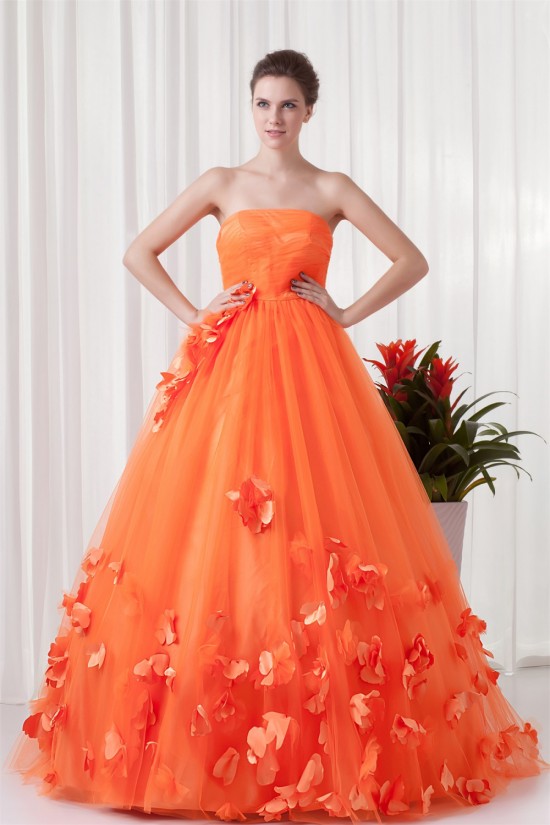 Handmade Flowers Floor-Length Satin Netting Prom/Formal Evening Dresses 02020769 Handmade Flowers Floor-Length Satin Netting Prom/Formal Evening Dresses 02020769