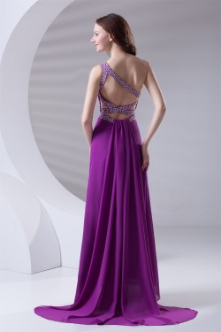 One-Shoulder Chiffon Long Purple Prom/Formal Evening Dresses 02020784