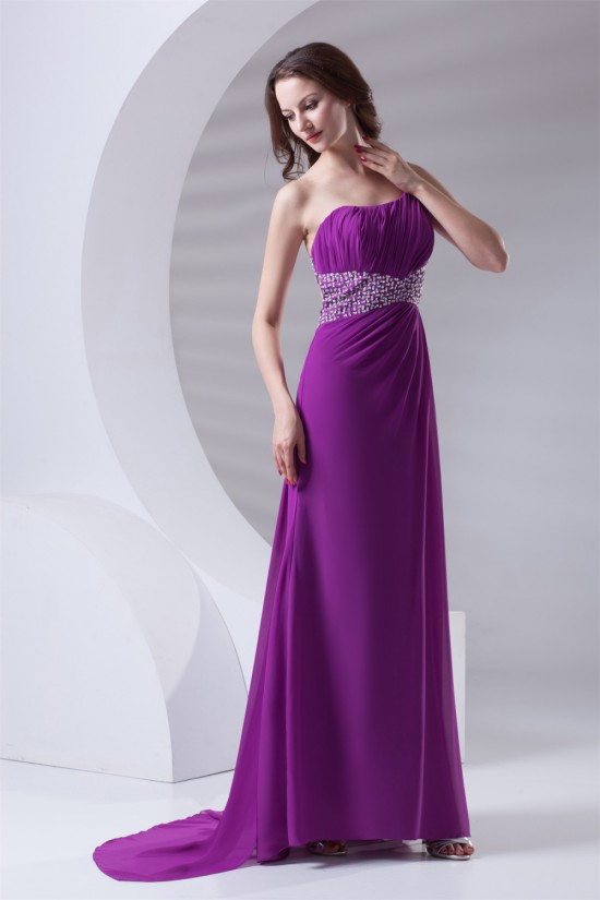 One-Shoulder Chiffon Long Purple Prom/Formal Evening Dresses 02020784
