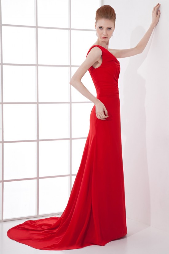 One-Shoulder Court Train Pleats Sheath/Column Prom/Formal Evening Dresses 02020785 One-Shoulder Court Train Pleats Sheath/Column Prom/Formal Evening Dresses 02020785