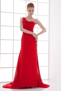 One-Shoulder Court Train Pleats Sheath/Column Prom/Formal Evening Dresses 02020785