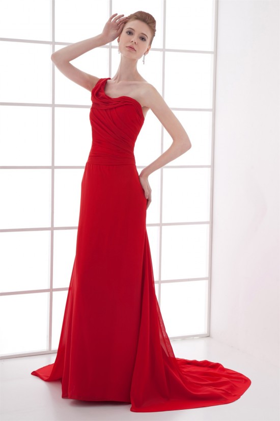 One-Shoulder Court Train Pleats Sheath/Column Prom/Formal Evening Dresses 02020785 One-Shoulder Court Train Pleats Sheath/Column Prom/Formal Evening Dresses 02020785