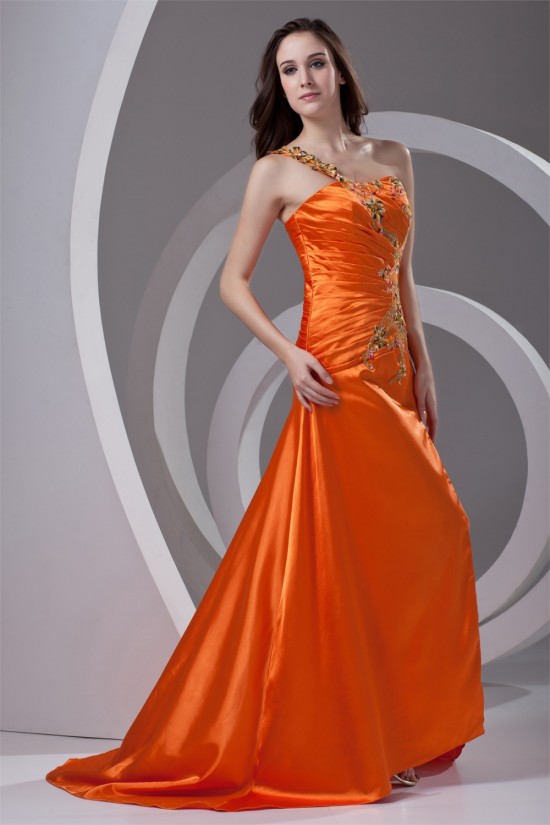 One-Shoulder Elastic Woven Satin Pleats Prom/Formal Evening Dresses 02020786 One-Shoulder Elastic Woven Satin Pleats Prom/Formal Evening Dresses 02020786