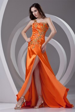 One-Shoulder Elastic Woven Satin Pleats Prom/Formal Evening Dresses 02020786