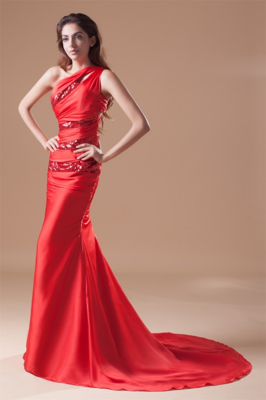 Mermaid/Trumpet One-Shoulder Pleats Sequins Prom/Formal Evening Dresses 02020791