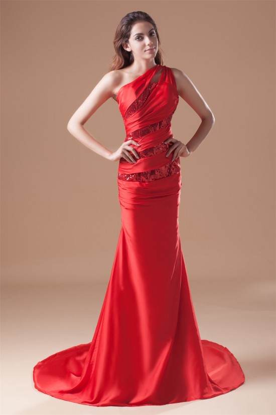 Mermaid/Trumpet One-Shoulder Pleats Sequins Prom/Formal Evening Dresses 02020791