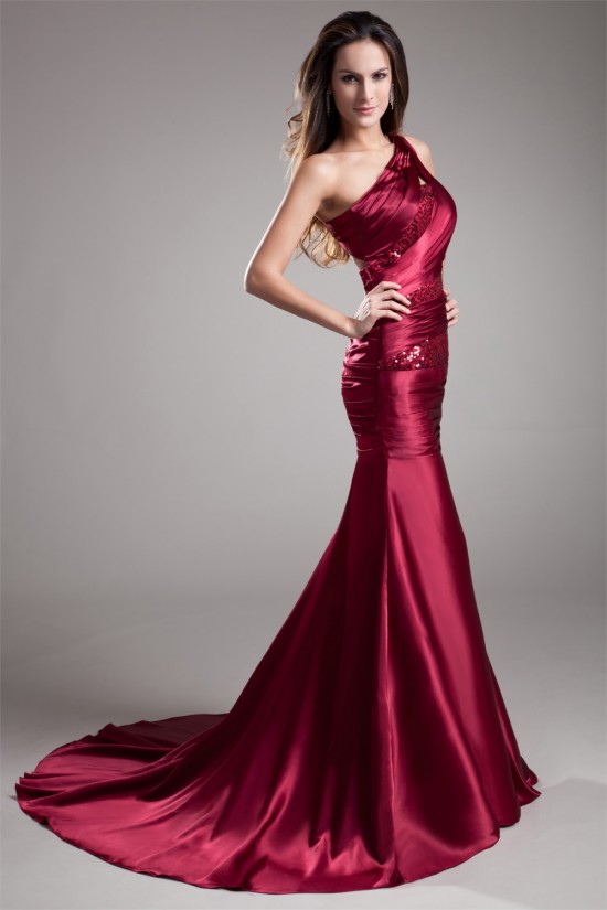 Mermaid/Trumpet One-Shoulder Pleats Sequins Prom/Formal Evening Dresses 02020798