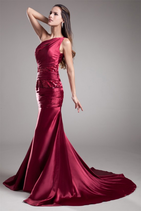 Mermaid/Trumpet One-Shoulder Pleats Sequins Prom/Formal Evening Dresses 02020798