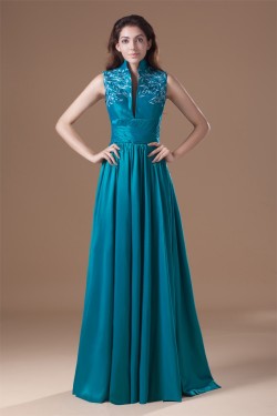 Pleats Floor-Length Taffeta Sleeveless High-Neck Prom/Formal Evening Dresses 02020805