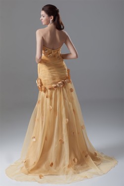 Pleats Sleeveless Strapless Taffeta Netting Prom/Formal Evening Dresses 02020809
