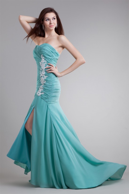 Puddle Train Chiffon Elastic Woven Satin Prom/Formal Evening Dresses 02020811 Puddle Train Chiffon Elastic Woven Satin Prom/Formal Evening Dresses 02020811