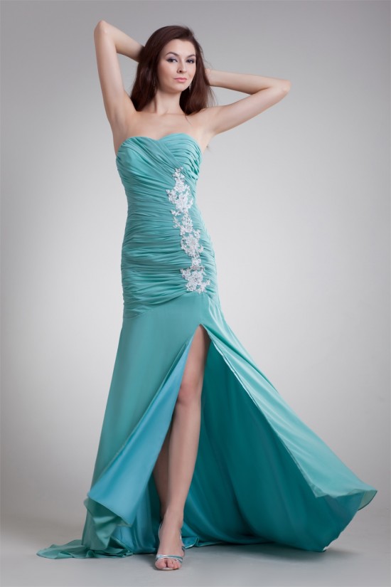 Puddle Train Chiffon Elastic Woven Satin Prom/Formal Evening Dresses 02020811 Puddle Train Chiffon Elastic Woven Satin Prom/Formal Evening Dresses 02020811