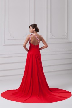 A-Line One-Shoulder Long Red Chiffon Prom/Formal Evening Dresses 02020819