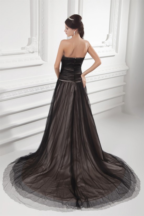 A-Line Fine Netting Sweetheart Sleeveless Long Black Prom/Formal Evening Dresses 02020820