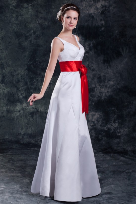 Satin Floor-Length Sleeveless A-Line V-Neck Prom/Formal Evening Bridesmaid Dresses 02020821