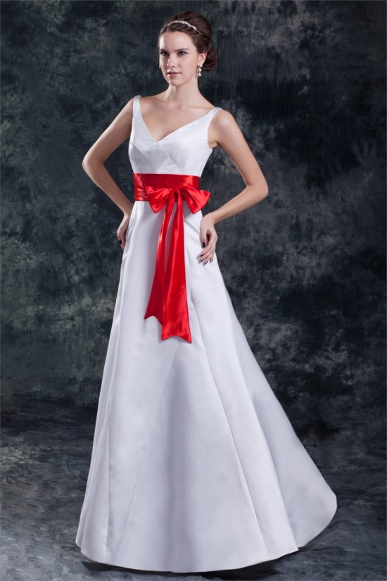 Satin Floor-Length Sleeveless A-Line V-Neck Prom/Formal Evening Bridesmaid Dresses 02020821