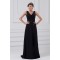 A-Line V-Neck Long Black Chiffon Evening Party Bridesmaid Dresses 02020823