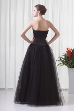 A-Line Sleeveless Beading Satin Fine Netting Strapless Prom/Formal Evening Dresses 02020868